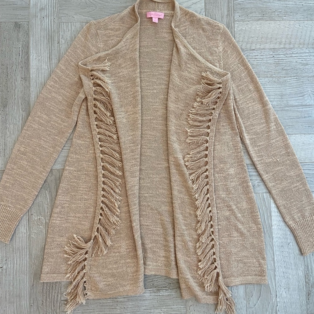 LILLY PULITZER FRINGED CARDIGAN SWEATER
